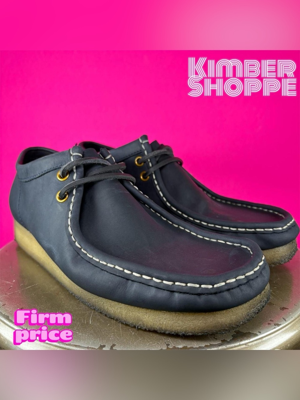 Clarks Wallabee Navy Blue Leather Moc Toe Ankle Boot US 7.5 UK 6.5 EU 40
